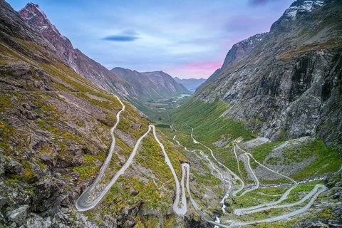 Trollstigen mountain road at sunrise, Åndalsnes, Møre og Romsdal, Norway, Europe