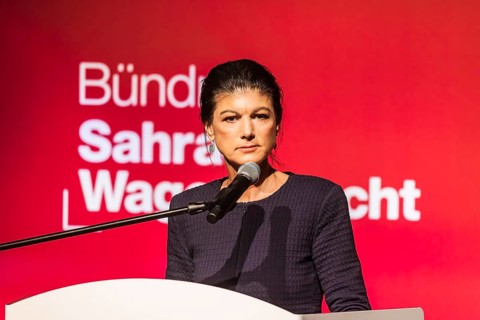 Sahra Wagenecht during her election campaign speech, portrait. Election event of the party Bündnis