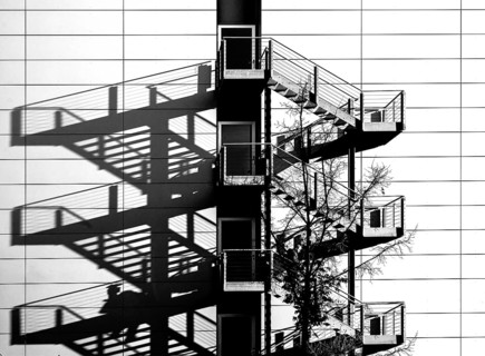 External staircases with shadows cast by a modern office building, Erlangen, Middle Franconia,