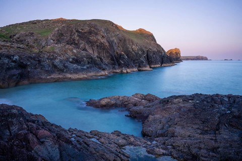 Kynance Cove in the evening. Sunset. Long exposure. Kynance Cove, Lizard Peninsula, Cornwall,