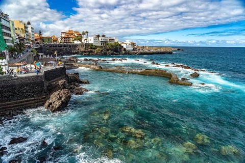 Seawater swimming pool and beach of San Telmo on the coast of Puerto de la Cruz, Tenerife, Canary