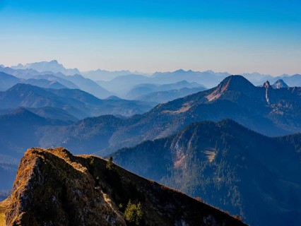 Alpine panorama, view from the Rotwand to the Brandenberg Alps, Wetterstein, Zugspitze, Risserkogel