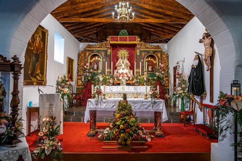 The Parroquia Nuestra Señora de la Salud church decorated for the Bajada in Arure, La Gomera,