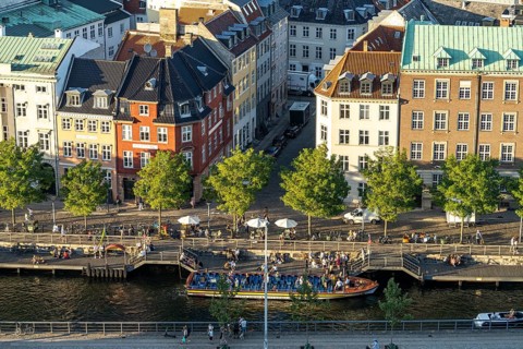 View of Holmens Canal from the tower of Christiansborg Castle Church, Copenhagen, Denmark, Europe