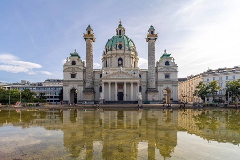 The baroque Karlskirche church in Vienna, Austria, Europe