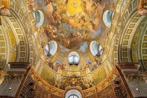 Ceiling frescoes in the State Hall of the Austrian National Library in Vienna, Austria, Europe