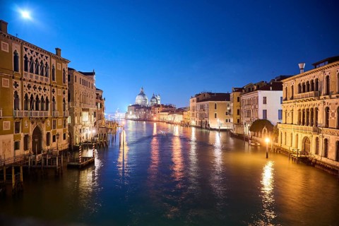 View on 'Canal Grande' at 'Ponte dell'Accademia' bridge to 'Basilica di Santa Maria della Salute'