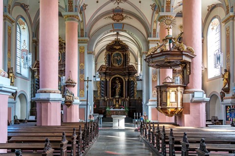 Interior of the baroque Carmelite Church of St Joseph Beilstein, Rhineland-Palatinate, Germany,