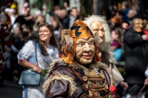 Participants dressed up as jesters from the guest canton of Schwyz, jesters' symposium of the