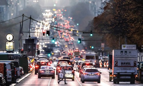 Busy Kaiserdamm and Bismarckstraße during morning rush hour, 24.10.2024, Berlin, Berlin, Germany,