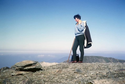 Woman walking on the summit of Mount Snowdon, Snowdonia, North Wales, Great Britain 1966