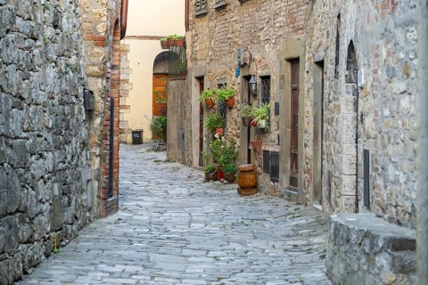 View of a little Street in the little wine town of Montefioralle, Chianti, Florence, Firenze,