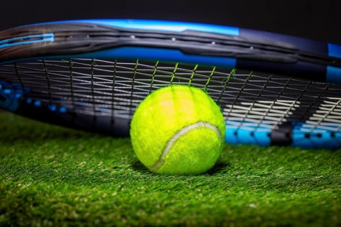 Tennis symbol: close-up of a tennis racket with tennis ball