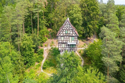 Aerial view of the Herzogsstuhl near the Rieseneck hunting centre, near Hummelshain, Saale-Holzland
