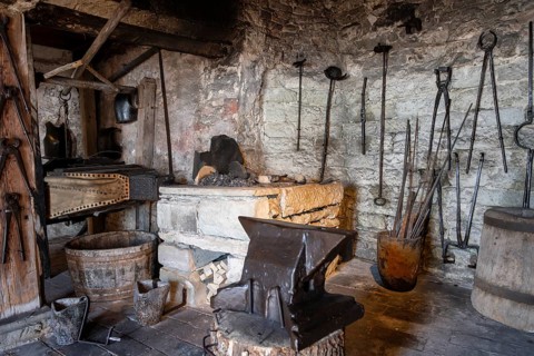 Forge and workshop in the historic Meersburg Castle, museum, place of interest, Lake Constance,