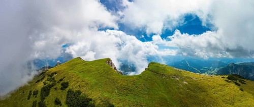 Drone image, At the summit of the Gamsfeld in the Osterhorn group, Russbach, Salzkammergut,