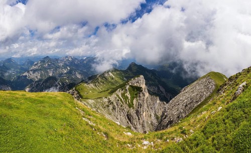 View from the Gamsfeld into the Osterhorn group, Russbach, Salzkammergut, Salzburg province,