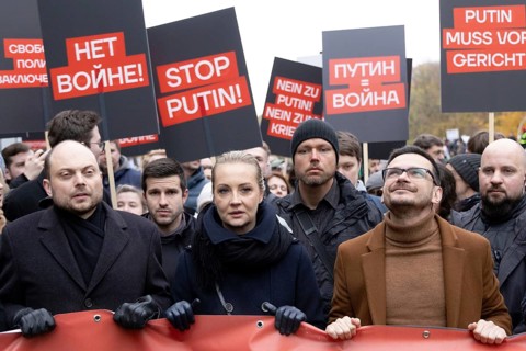 Berlin, Germany, 17 November 2024: Vladimir Kara-Mursa, Yulia Navalnaya and Ilya Yashin during an