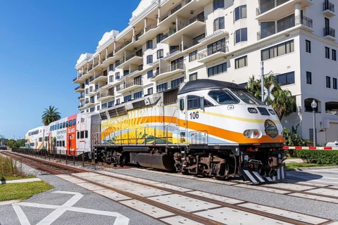SunRail regional train railway in Kissimmee, USA, North America