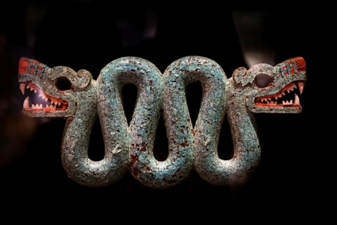 Pectoral, in the shape of a double-headed snake, Aztec, Mexico, found by Duchesse Massimo, British