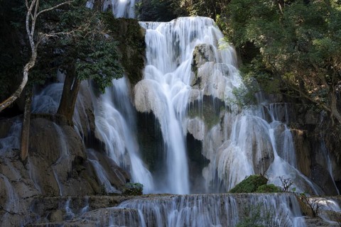 Kuang Si waterfalls in the jungle near Luang Phabang, Luang Prabang, Laos, Asia