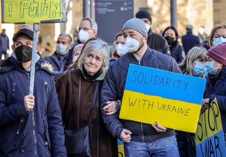 Wesel, North Rhine-Westphalia, Germany, Demonstration against Putin's war in Ukraine. Peace