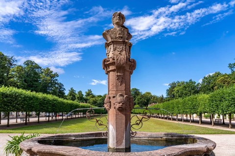 Statue of Margrave Ludwig Wilhelm von Baden on a fountain at Favorite Palace in Rastatt,