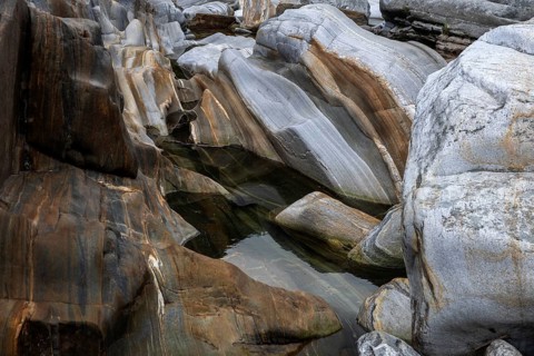 Rocks, rock structures, Verzasca River, near Lavertezzo, Verzasca Valley, Valle Verzasca, Canton
