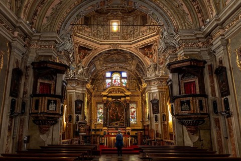 Church Santuario della SS Pietà, interior view, nave, Cannobio, Lake Maggiore, Province of