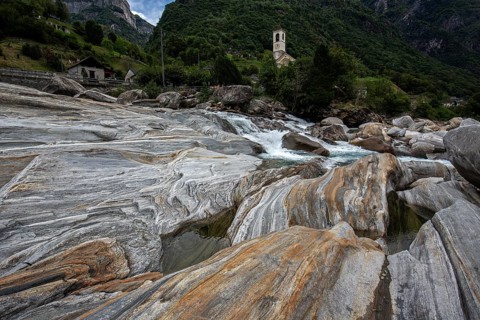 Rocks in the Verzasca River, behind Lavertezzo, Verzasca Valley, Valle Verzasca, Canton Ticino,
