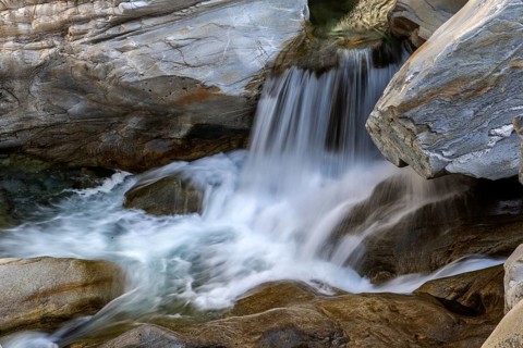 Small waterfall in the River Maggia near Ponte Brolla, in the Maggia Valley, Valle Maggia, Canton