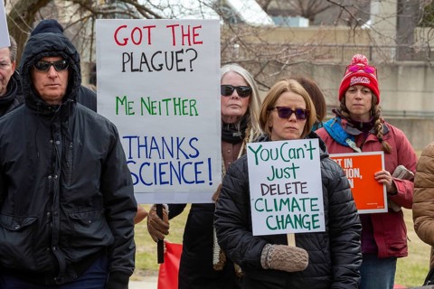 Detroit, Michigan USA - 7 March 2025 - The 'Stand Up for Science' rally at Wayne State University.