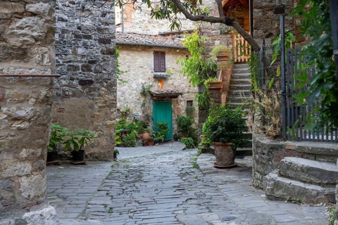 View of a little Street in the little wine town of Montefioralle, Chianti, Florence, Firenze,