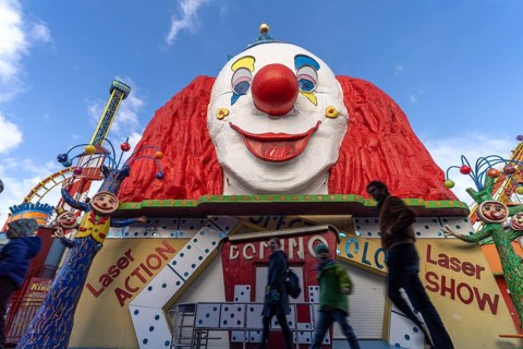 Giant clown in the Prater, the Wurstelprater in Vienna, Austria, Europe
