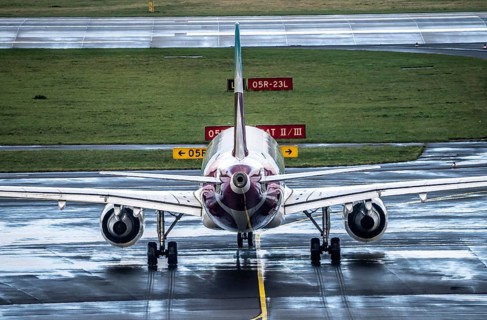 Düsseldorf Airport, Eurowings Airbus on the taxiway for take-off, signposting, Düsseldorf, North