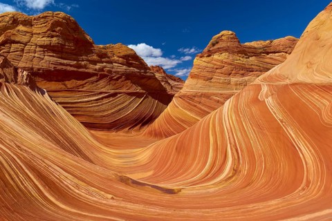 The Wave, impressive sandstone formation with wave-like patterns in various shades of red and