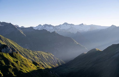 Alpine panorama, view from the Bachlenkenkopf, Großer Geiger and Großvenediger, high mountains,