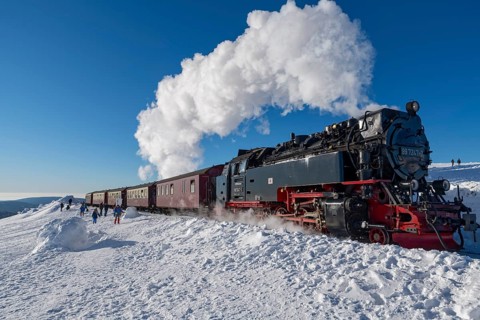 Winter historic steam railway Brocken Harz Germany