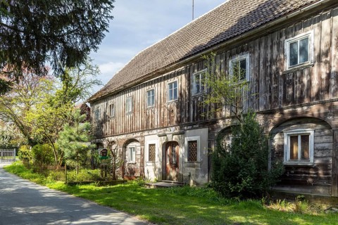 Old unrenovated wooden half-timbered house in Neugersdorf, Oberlausitzer Bergland, Saxony, Germany,