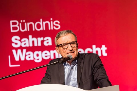 Thomas Geisel, MEP, portrait. Election event of the Alliance Sahra Wagenknecht party for the 2025