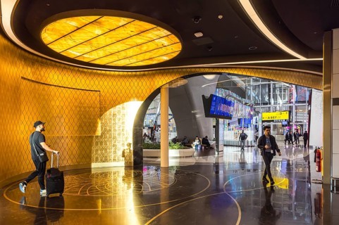 Abu Dhabi Airport, Zayed International Airport with passengers. Duty free shop. The new Terminal A