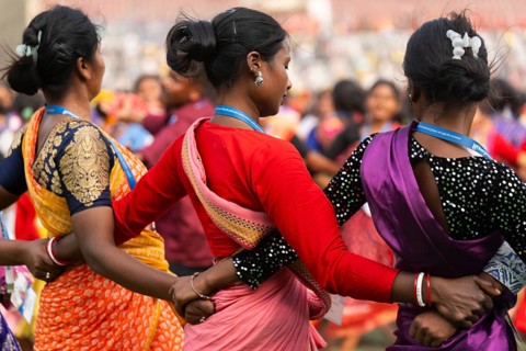 Several thousands of dancers perform traditional Jhumur dance, as they rehearse for the upcoming