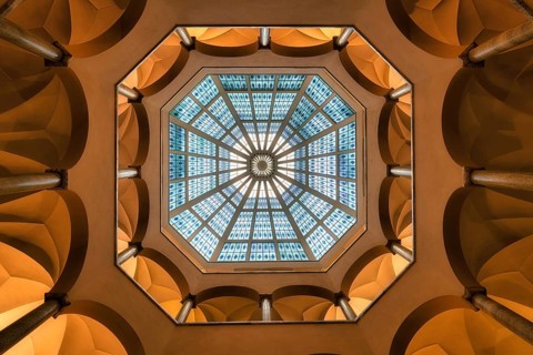 Atrium with glass dome in a commercial building, Zurich, Switzerland, Europe
