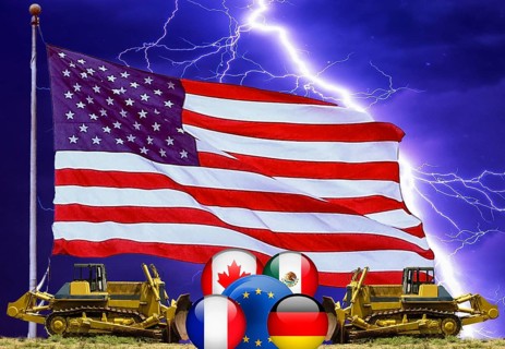 Symbolic image, bulldozer, EU, Germany, France, Canada, Mexico under political pressure, industry,