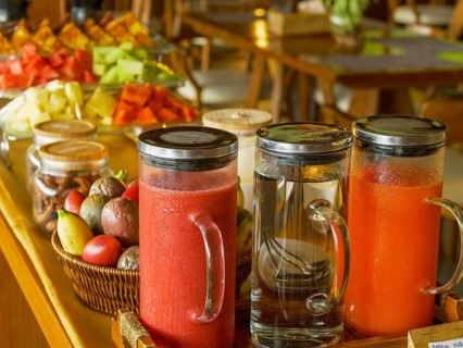 Breakfast buffet with fresh juices