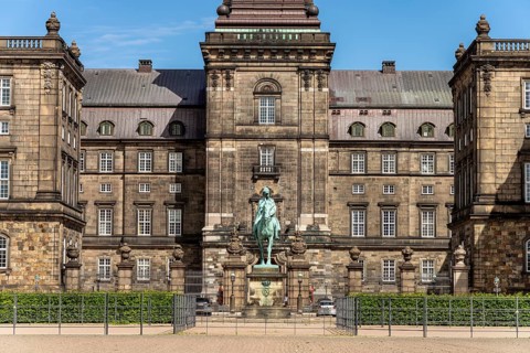 Court of honour with equestrian statue of King Christian IX at Christiansborg Palace, Copenhagen,