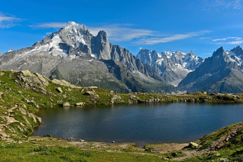 At the Lacs des Chéserys mountain lake in the Aiguilles Rouges nature reserve, with the Aiguille