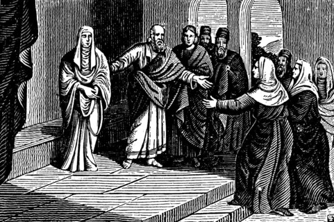 Resurrection of Tabitha, Peter leads Tabitha or Tabea, resurrected from death to life, to the