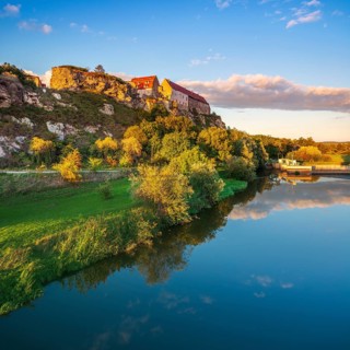 Wendelstein Castle above the Unstrut in the evening light, near Memleben, Saxony-Anhalt, Germany,