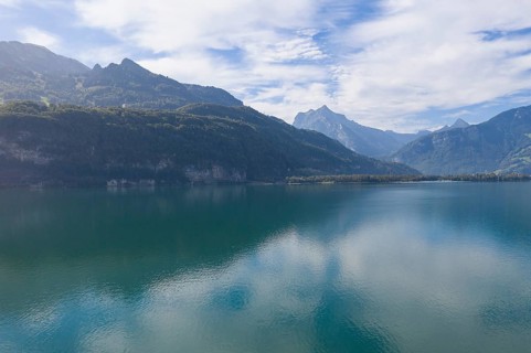 Lake Walen with mountains in the south-west, St. Gallen, Switzerland, Europe